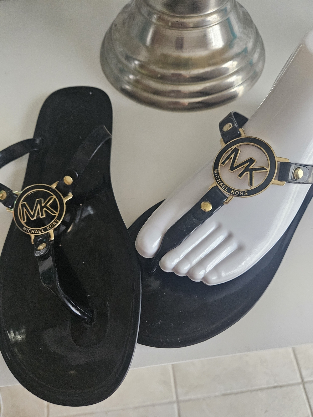 Michael Kors Black MK Logo Jelly Thong Sandals for Men